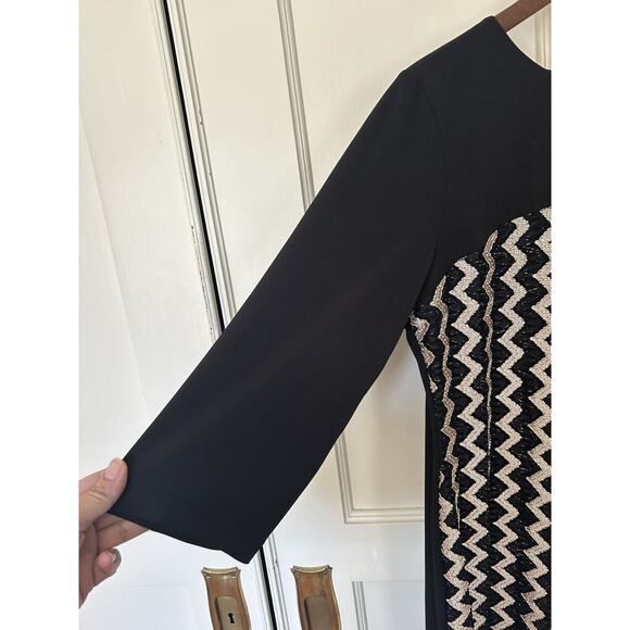 Chico's Chevron Metallic Dress Womens Size XL Black Gold Sheath Knee Length NWT - Picture 2 of 11